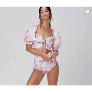 For Love & Lemons Mill Lace Up Crop Top